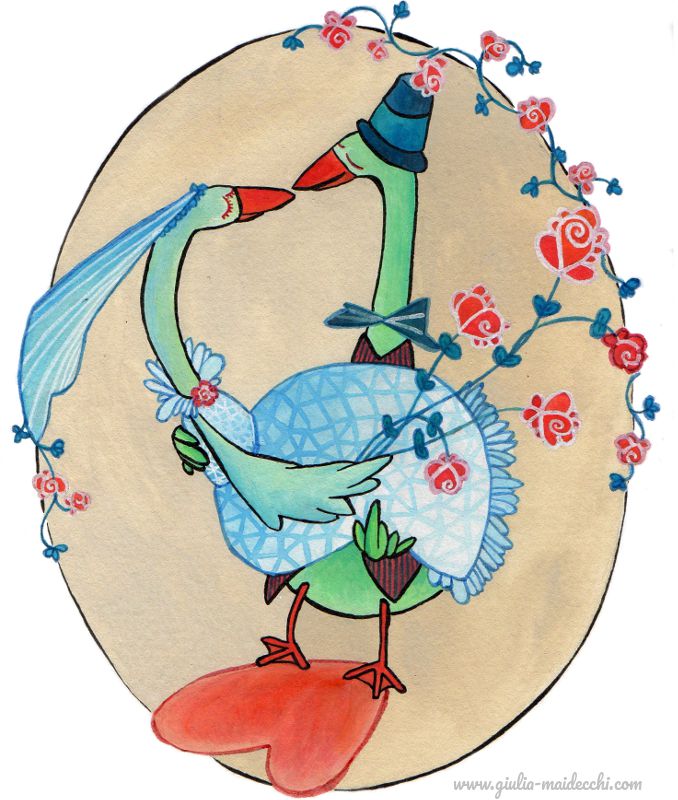 Chiara&Marco's ducks wedding cake illustration Illustration for a wedding cake