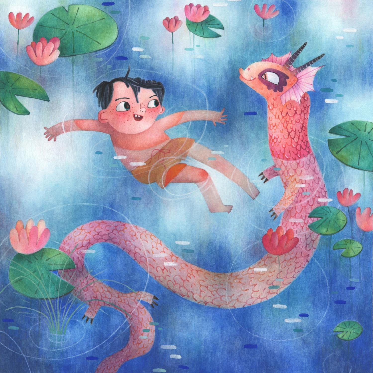 A Fantasy Journey, July Diving in the lagoon of water dragons