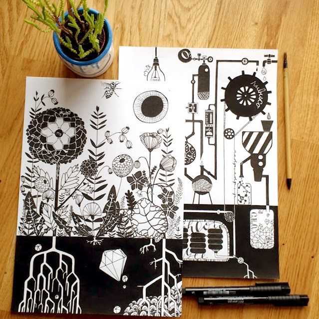 Due illustrazioni per il bando di Lök Zine Erbe spontanee e fotosintesi: la mia proposta per illustrare il tema "piante"